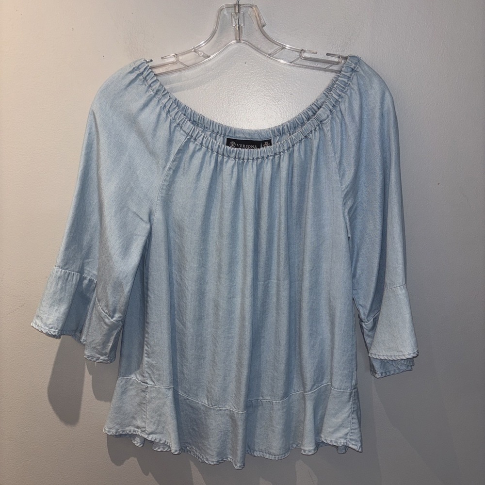 Versona Chambray‎ Lyocell Blouse Women's Size XS Bohemian Festival